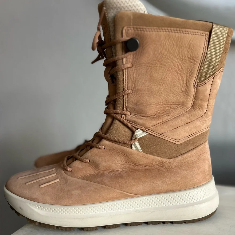 Ecco Solice High Yak leather boots, tan, women’s size 40.